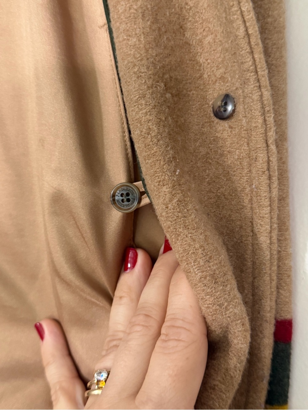 PENDLETON Women's Camel Wool blend Stripe Coat, sz M - Picture 7 of 9